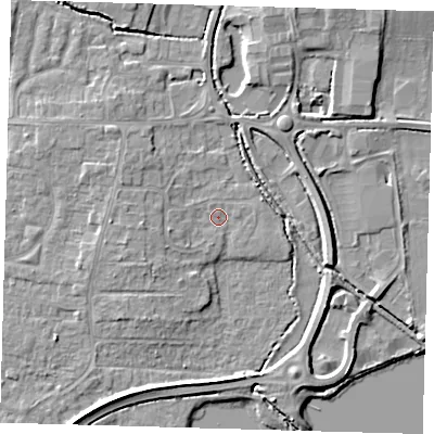 Shaded relief map of the ground around PE275FX, computed from Environment Agency LiDAR. The ground here sits at about 7 m above sea level and falls 6 m across the surrounding 800 m. Surface water reaching this point runs off ground lying to the west-south-west, 1.9 m higher.