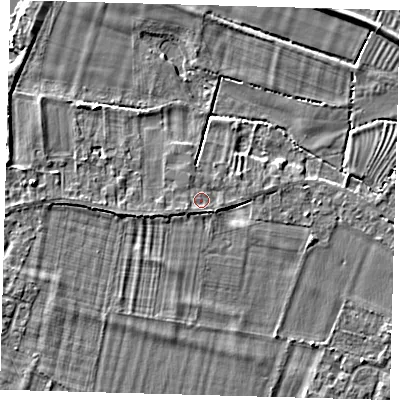 Shaded relief map of the ground around PE275HG, computed from Environment Agency LiDAR. The ground here sits at about 7 m above sea level and falls 4 m across the surrounding 800 m. Surface water reaching this point runs off ground lying to the west-south-west, 1.1 m higher.
