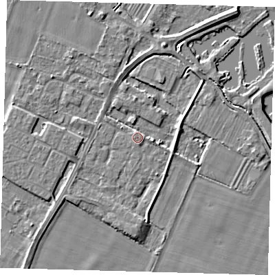 Shaded relief map of the ground around PE275HH, computed from Environment Agency LiDAR. The ground here sits at about 7 m above sea level and falls 6 m across the surrounding 800 m. Surface water reaching this point runs off ground lying to the east-south-east, 2.7 m higher.