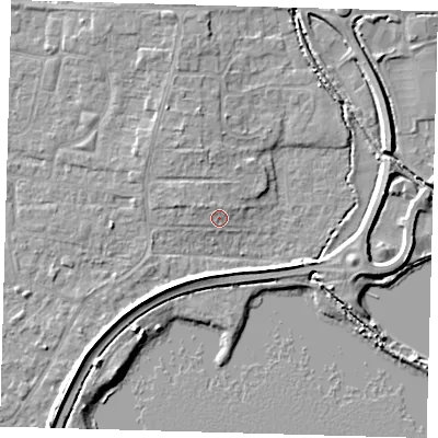 Shaded relief map of the ground around PE275JU, computed from Environment Agency LiDAR. The ground here sits at about 7 m above sea level and falls 5 m across the surrounding 800 m. Surface water reaching this point runs off ground lying to the north-north-west, 1.0 m higher.