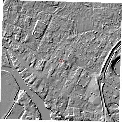 Shaded relief map of the ground around PE275NA, computed from Environment Agency LiDAR. The ground here sits at about 6 m above sea level and falls 5 m across the surrounding 800 m. Surface water reaching this point runs off ground lying to the north-east, 0.7 m higher.