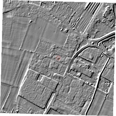 Shaded relief map of the ground around PE275NG, computed from Environment Agency LiDAR. The ground here sits at about 7 m above sea level and falls 4 m across the surrounding 800 m. Surface water reaching this point runs off ground lying to the south, 1.6 m higher.
