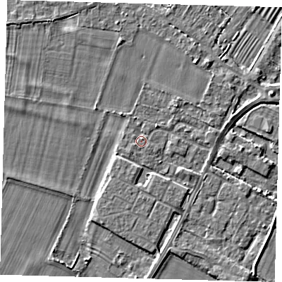 Shaded relief map of the ground around PE275NJ, computed from Environment Agency LiDAR. The ground here sits at about 7 m above sea level and falls 3 m across the surrounding 800 m. Surface water reaching this point runs off ground lying to the west-south-west, 0.9 m higher.