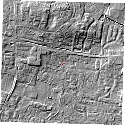 Shaded relief map of the ground around PE275NL, computed from Environment Agency LiDAR. The ground here sits at about 7 m above sea level and falls 6 m across the surrounding 800 m. Surface water reaching this point runs off ground lying to the west, 2.7 m higher.
