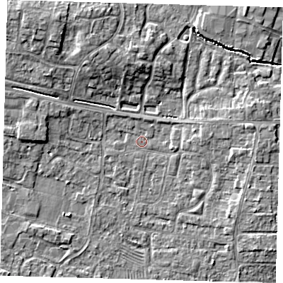 Shaded relief map of the ground around PE275NN, computed from Environment Agency LiDAR. The ground here sits at about 6 m above sea level and falls 6 m across the surrounding 800 m. Surface water reaching this point runs off ground lying to the north-west, 5.9 m higher.
