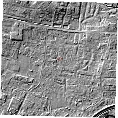 Shaded relief map of the ground around PE275NS, computed from Environment Agency LiDAR. The ground here sits at about 6 m above sea level and falls 7 m across the surrounding 800 m. Surface water reaching this point runs off ground lying to the west-north-west, 0.8 m higher.