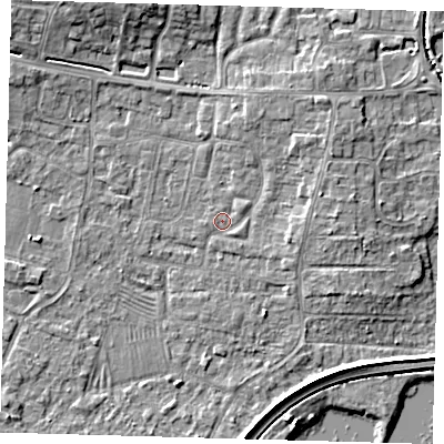 Shaded relief map of the ground around PE275NX, computed from Environment Agency LiDAR. The ground here sits at about 6 m above sea level and falls 7 m across the surrounding 800 m. Surface water reaching this point runs off ground lying to the north-east, 3.2 m higher.