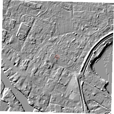 Shaded relief map of the ground around PE275PF, computed from Environment Agency LiDAR. The ground here sits at about 7 m above sea level and falls 5 m across the surrounding 800 m. Surface water reaching this point runs off ground lying to the east-south-east, 2.9 m higher.