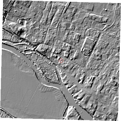 Shaded relief map of the ground around PE275PN, computed from Environment Agency LiDAR. The ground here sits at about 7 m above sea level and falls 5 m across the surrounding 800 m. Surface water reaching this point runs off ground lying to the south-south-east, 0.9 m higher.