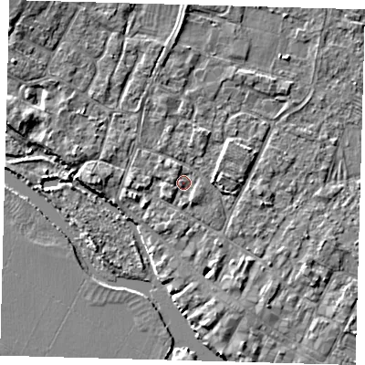 Shaded relief map of the ground around PE275PW, computed from Environment Agency LiDAR. The ground here sits at about 7 m above sea level and falls 5 m across the surrounding 800 m. Surface water reaching this point runs off ground lying to the west-south-west, 1.1 m higher.