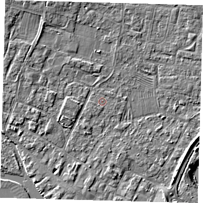 Shaded relief map of the ground around PE275PY, computed from Environment Agency LiDAR. The ground here sits at about 6 m above sea level and falls 5 m across the surrounding 800 m. Surface water reaching this point runs off ground lying to the west-north-west, 1.6 m higher.
