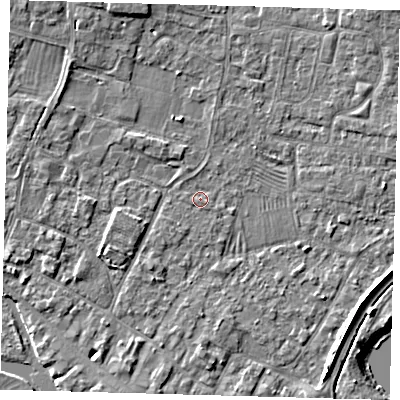 Shaded relief map of the ground around PE275PZ, computed from Environment Agency LiDAR. The ground here sits at about 6 m above sea level and falls 5 m across the surrounding 800 m. Surface water reaching this point runs off ground lying to the west-north-west, 1.6 m higher.