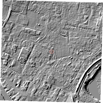 Shaded relief map of the ground around PE275QJ, computed from Environment Agency LiDAR. The ground here sits at about 6 m above sea level and falls 5 m across the surrounding 800 m. Surface water reaching this point runs off ground lying to the south-south-east, 3.1 m higher.