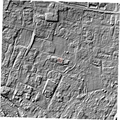 Shaded relief map of the ground around PE275QL, computed from Environment Agency LiDAR. The ground here sits at about 7 m above sea level and falls 5 m across the surrounding 800 m. Surface water reaching this point runs off ground lying to the west, 0.9 m higher.
