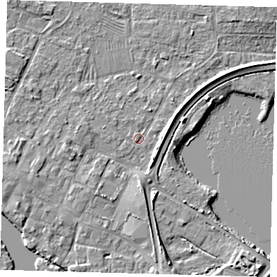 Shaded relief map of the ground around PE275QX, computed from Environment Agency LiDAR. The ground here sits at about 6 m above sea level and falls 5 m across the surrounding 800 m. Surface water reaching this point runs off ground lying to the south-south-east, 2.9 m higher.