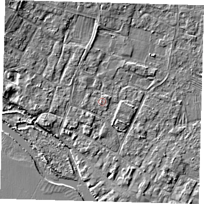 Shaded relief map of the ground around PE275QZ, computed from Environment Agency LiDAR. The ground here sits at about 7 m above sea level and falls 5 m across the surrounding 800 m. Surface water reaching this point runs off ground lying to the north-east, 0.9 m higher.