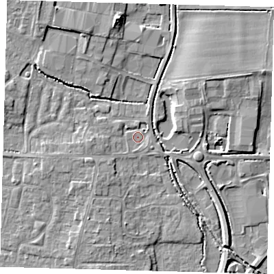 Shaded relief map of the ground around PE275WN, computed from Environment Agency LiDAR. The ground here sits at about 7 m above sea level and falls 7 m across the surrounding 800 m. Surface water reaching this point runs off ground lying to the west-south-west, 3.0 m higher.