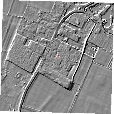 Shaded relief map of the ground around PE275WZ, computed from Environment Agency LiDAR. The ground here sits at about 6 m above sea level and falls 3 m across the surrounding 800 m. Surface water reaching this point runs off ground lying to the south-south-east, 2.3 m higher.