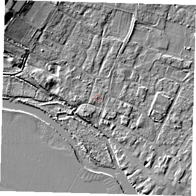 Shaded relief map of the ground around PE276DE, computed from Environment Agency LiDAR. The ground here sits at about 7 m above sea level and falls 11 m across the surrounding 800 m. Surface water reaching this point runs off ground lying to the south-west, 1.7 m higher.