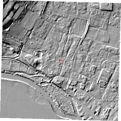 Shaded relief map of the ground around PE276DH, computed from Environment Agency LiDAR. The ground here sits at about 7 m above sea level and falls 15 m across the surrounding 800 m. Surface water reaching this point runs off ground lying to the north-west, 8.2 m higher.