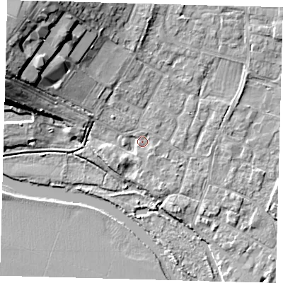 Shaded relief map of the ground around PE276DJ, computed from Environment Agency LiDAR. The ground here sits at about 7 m above sea level and falls 18 m across the surrounding 800 m. Surface water reaching this point runs off ground lying to the north-west, 16.9 m higher.