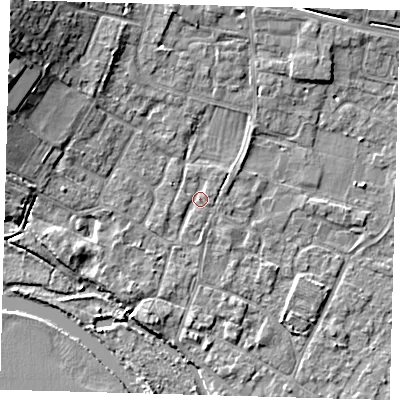 Shaded relief map of the ground around PE276DR, computed from Environment Agency LiDAR. The ground here sits at about 7 m above sea level and falls 12 m across the surrounding 800 m. Surface water reaching this point runs off ground lying to the north-west, 10.5 m higher.