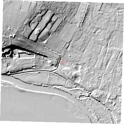 Shaded relief map of the ground around PE276DT, computed from Environment Agency LiDAR. The ground here sits at about 7 m above sea level and falls 20 m across the surrounding 800 m. Surface water reaching this point runs off ground lying to the west-north-west, 19.3 m higher.
