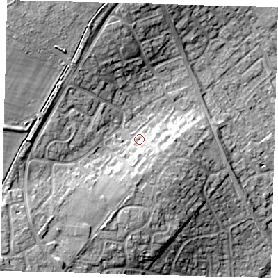 Shaded relief map of the ground around PE276HH, computed from Environment Agency LiDAR. The ground here sits at about 19 m above sea level and falls 17 m across the surrounding 800 m. Surface water reaching this point runs off ground lying to the south, 5.9 m higher.