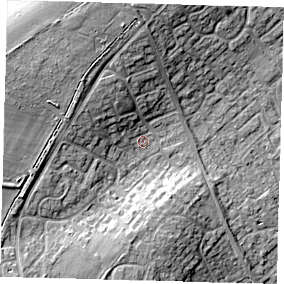 Shaded relief map of the ground around PE276HL, computed from Environment Agency LiDAR. The ground here sits at about 17 m above sea level and falls 16 m across the surrounding 800 m. Surface water reaching this point runs off ground lying to the west-north-west, 7.6 m higher.