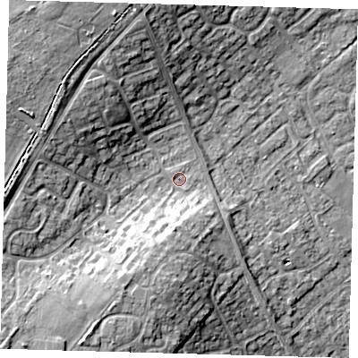 Shaded relief map of the ground around PE276HP, computed from Environment Agency LiDAR. The ground here sits at about 16 m above sea level and falls 16 m across the surrounding 800 m. Surface water reaching this point runs off ground lying to the north-west, 11.0 m higher.