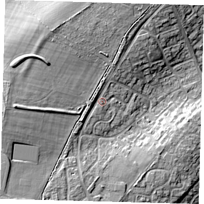 Shaded relief map of the ground around PE276HR, computed from Environment Agency LiDAR. The ground here sits at about 24 m above sea level and falls 17 m across the surrounding 800 m. Surface water reaching this point runs off ground lying to the south-west, 2.4 m higher.