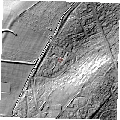 Shaded relief map of the ground around PE276HY, computed from Environment Agency LiDAR. The ground here sits at about 21 m above sea level and falls 17 m across the surrounding 800 m. Surface water reaching this point runs off ground lying to the west, 3.4 m higher.