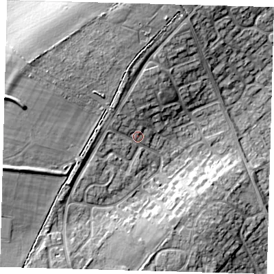 Shaded relief map of the ground around PE276NZ, computed from Environment Agency LiDAR. The ground here sits at about 21 m above sea level and falls 17 m across the surrounding 800 m. Surface water reaching this point runs off ground lying to the west-north-west, 10.5 m higher.