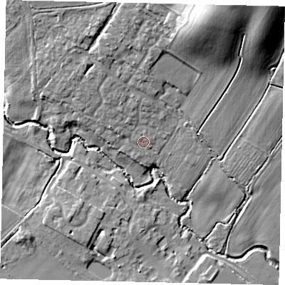 Shaded relief map of the ground around PE280JG, computed from Environment Agency LiDAR. The ground here sits at about 35 m above sea level and falls 31 m across the surrounding 800 m. Surface water reaching this point runs off ground lying to the north-north-east, 25.1 m higher.