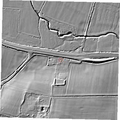 Shaded relief map of the ground around PE280UA, computed from Environment Agency LiDAR. The ground here sits at about 18 m above sea level and falls 11 m across the surrounding 800 m. Surface water reaching this point runs off ground lying to the south, 8.2 m higher.