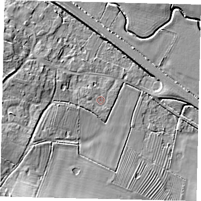 Shaded relief map of the ground around PE280UN, computed from Environment Agency LiDAR. The ground here sits at about 21 m above sea level and falls 13 m across the surrounding 800 m. Surface water reaching this point runs off ground lying to the west-south-west, 1.2 m higher.