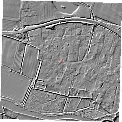 Shaded relief map of the ground around PE282AE, computed from Environment Agency LiDAR. The ground here sits at about 8 m above sea level and falls 4 m across the surrounding 800 m. Surface water reaching this point runs off ground lying to the south-west, 1.7 m higher.