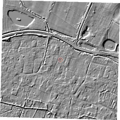 Shaded relief map of the ground around PE282AL, computed from Environment Agency LiDAR. The ground here sits at about 8 m above sea level and falls 11 m across the surrounding 800 m. Surface water reaching this point runs off ground lying to the south-south-west, 1.2 m higher.