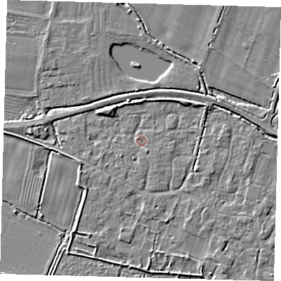 Shaded relief map of the ground around PE282AN, computed from Environment Agency LiDAR. The ground here sits at about 8 m above sea level and falls 4 m across the surrounding 800 m. Surface water reaching this point runs off ground lying to the south-west, 1.2 m higher.