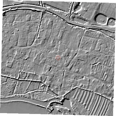 Shaded relief map of the ground around PE282AS, computed from Environment Agency LiDAR. The ground here sits at about 8 m above sea level and falls 7 m across the surrounding 800 m. Surface water reaching this point runs off ground lying to the south-west, 0.8 m higher.
