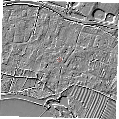 Shaded relief map of the ground around PE282AU, computed from Environment Agency LiDAR. The ground here sits at about 8 m above sea level and falls 8 m across the surrounding 800 m. Surface water reaching this point runs off ground lying to the east-south-east, 0.7 m higher.