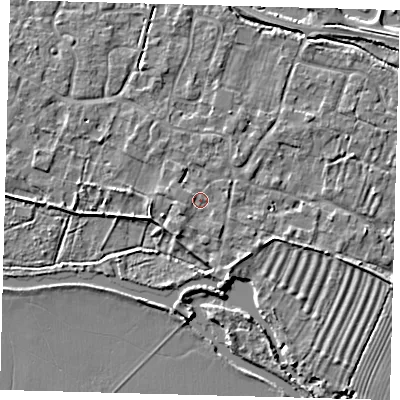 Shaded relief map of the ground around PE282AY, computed from Environment Agency LiDAR. The ground here sits at about 8 m above sea level and falls 3 m across the surrounding 800 m. Surface water reaching this point runs off ground lying to the west-south-west, 1.1 m higher.
