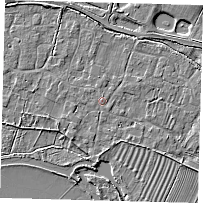 Shaded relief map of the ground around PE282BD, computed from Environment Agency LiDAR. The ground here sits at about 8 m above sea level and falls 8 m across the surrounding 800 m. Surface water reaching this point runs off ground lying to the north, 0.7 m higher.