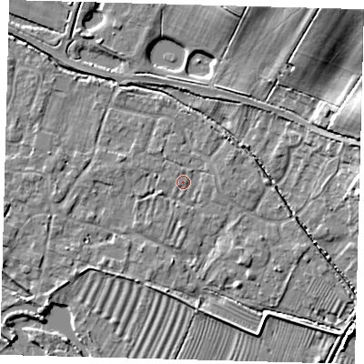 Shaded relief map of the ground around PE282BH, computed from Environment Agency LiDAR. The ground here sits at about 8 m above sea level and falls 21 m across the surrounding 800 m. Surface water reaching this point runs off ground lying to the south-west, 2.0 m higher.