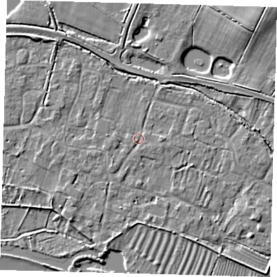Shaded relief map of the ground around PE282BJ, computed from Environment Agency LiDAR. The ground here sits at about 8 m above sea level and falls 16 m across the surrounding 800 m. Surface water reaching this point runs off ground lying to the south-west, 1.2 m higher.