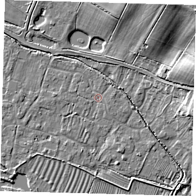 Shaded relief map of the ground around PE282BN, computed from Environment Agency LiDAR. The ground here sits at about 8 m above sea level and falls 25 m across the surrounding 800 m. Surface water reaching this point runs off ground lying to the south-south-west, 2.8 m higher.