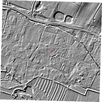 Shaded relief map of the ground around PE282BW, computed from Environment Agency LiDAR. The ground here sits at about 8 m above sea level and falls 19 m across the surrounding 800 m. Surface water reaching this point runs off ground lying to the south, 0.7 m higher.