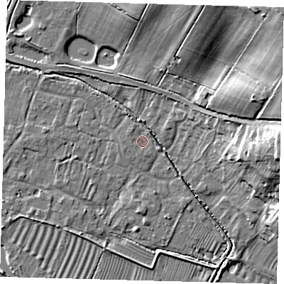 Shaded relief map of the ground around PE282DF, computed from Environment Agency LiDAR. The ground here sits at about 8 m above sea level and falls 27 m across the surrounding 800 m. Surface water reaching this point runs off ground lying to the north-east, 1.3 m higher.