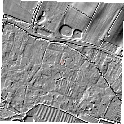 Shaded relief map of the ground around PE282DJ, computed from Environment Agency LiDAR. The ground here sits at about 8 m above sea level and falls 24 m across the surrounding 800 m. Surface water reaching this point runs off ground lying to the south-east, 0.9 m higher.