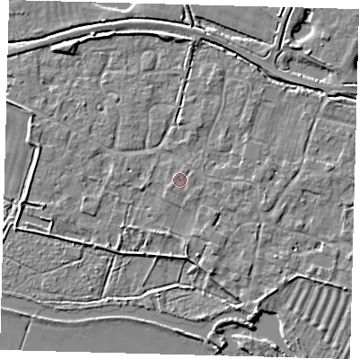 Shaded relief map of the ground around PE282JG, computed from Environment Agency LiDAR. The ground here sits at about 8 m above sea level and falls 4 m across the surrounding 800 m. Surface water reaching this point runs off ground lying to the south-west, 0.5 m higher.